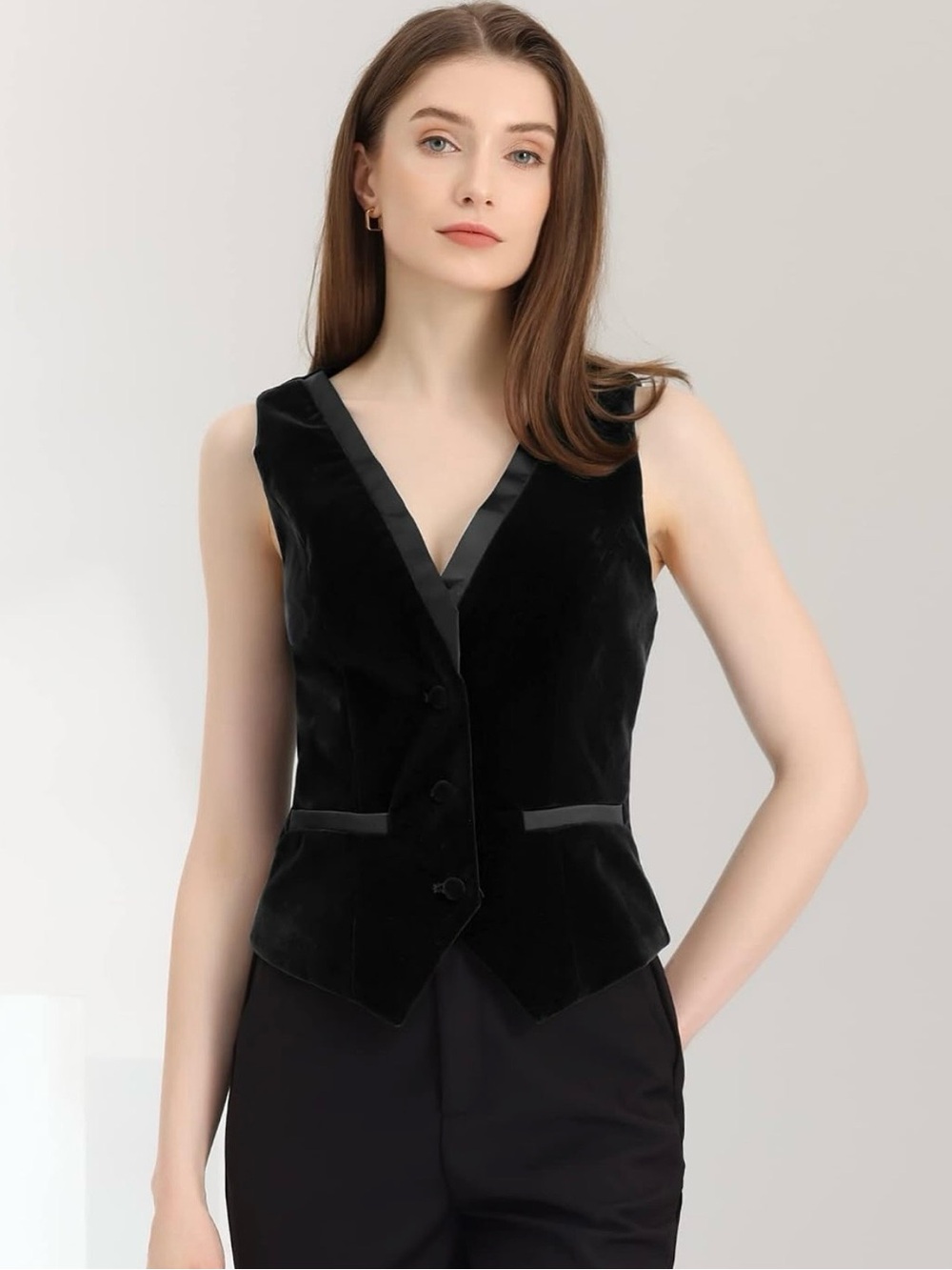 Allegra K Women’s Black Velvet Suit Vest Waistcoat Size Small NWT